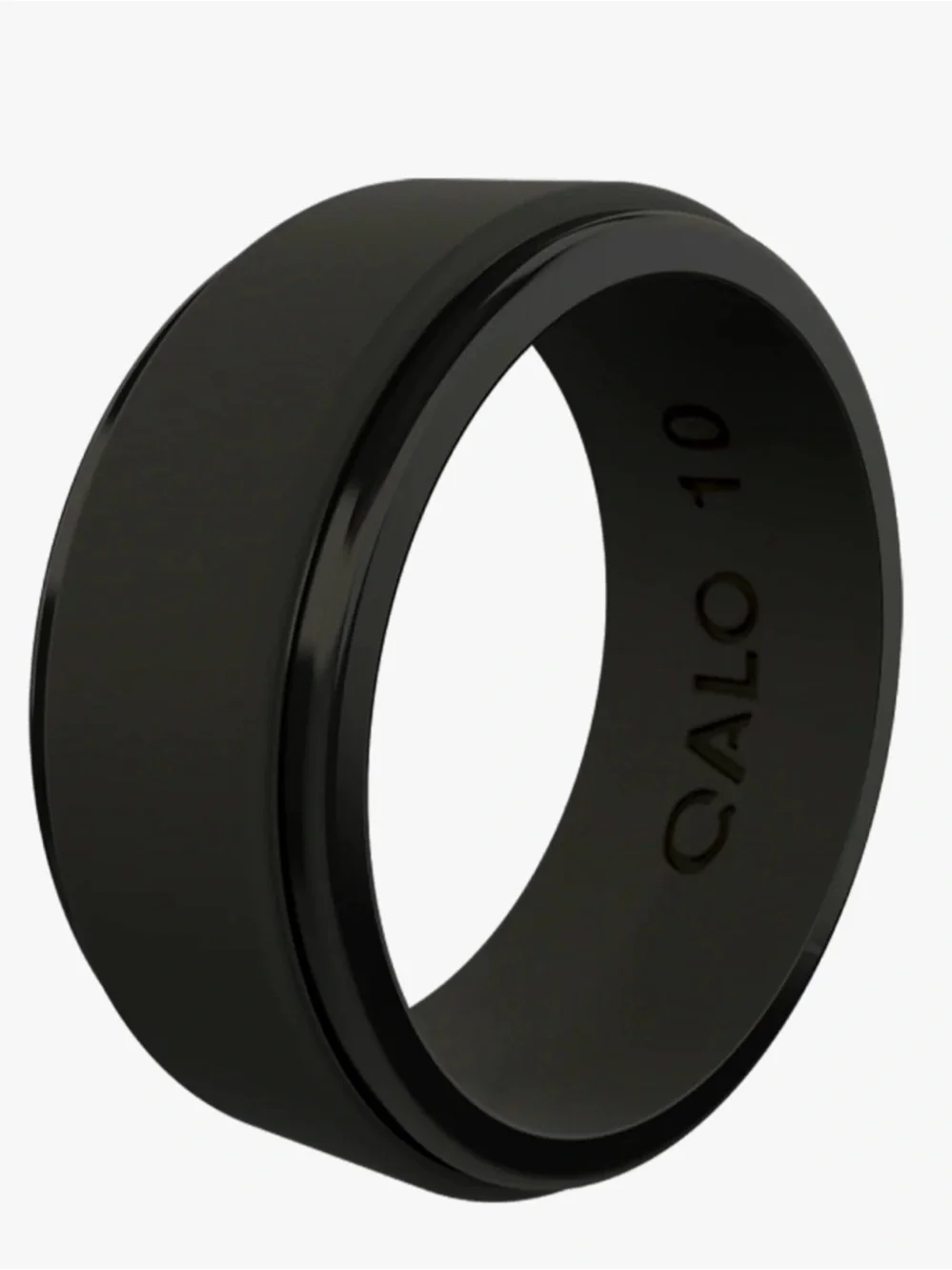 Qalo Men's Black Polished Step Edge Silicone Ring Sz 10